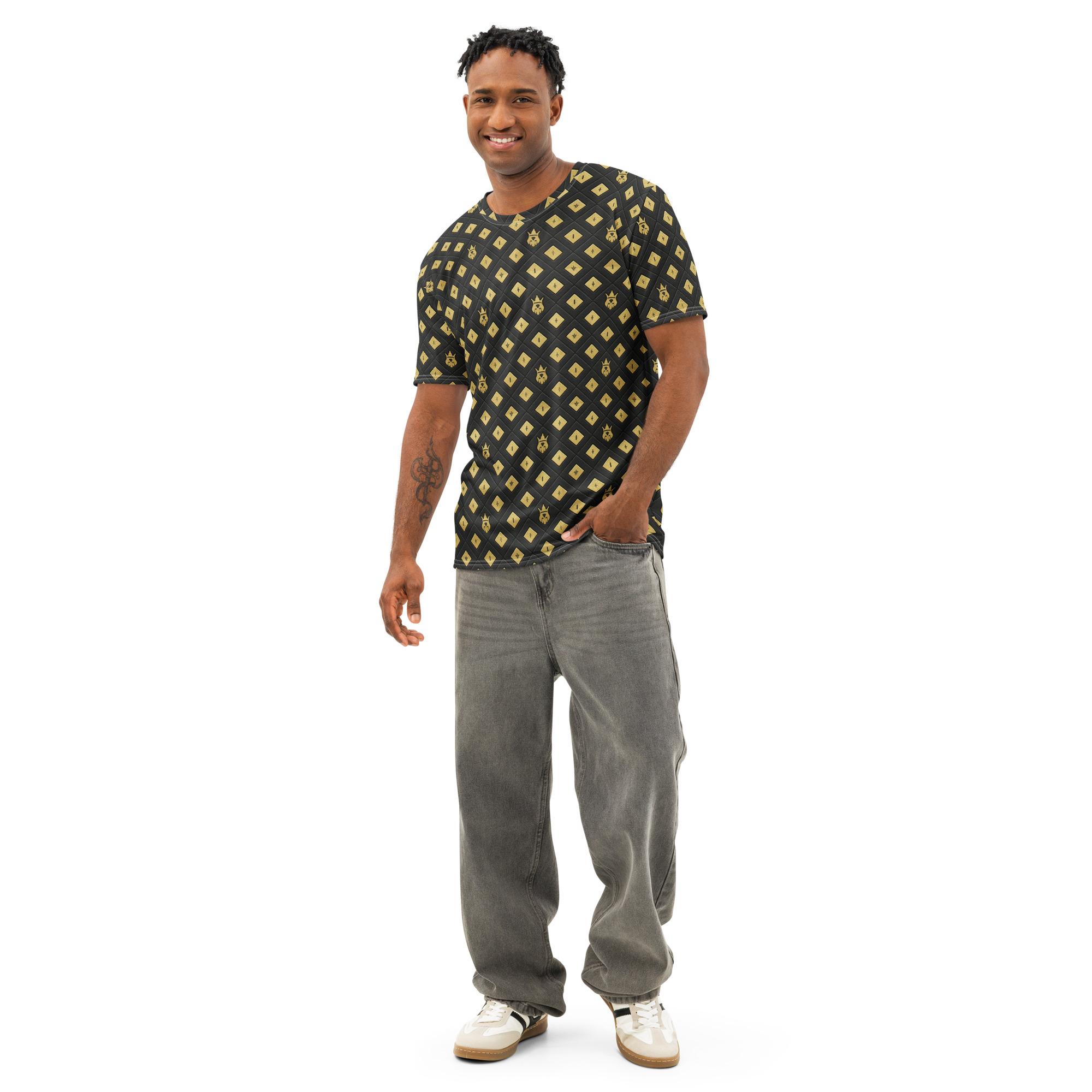 DaKahree: Crown Emblem Noir Pattern™ – Men’s cotton crew neck t-shirt - Image 3
