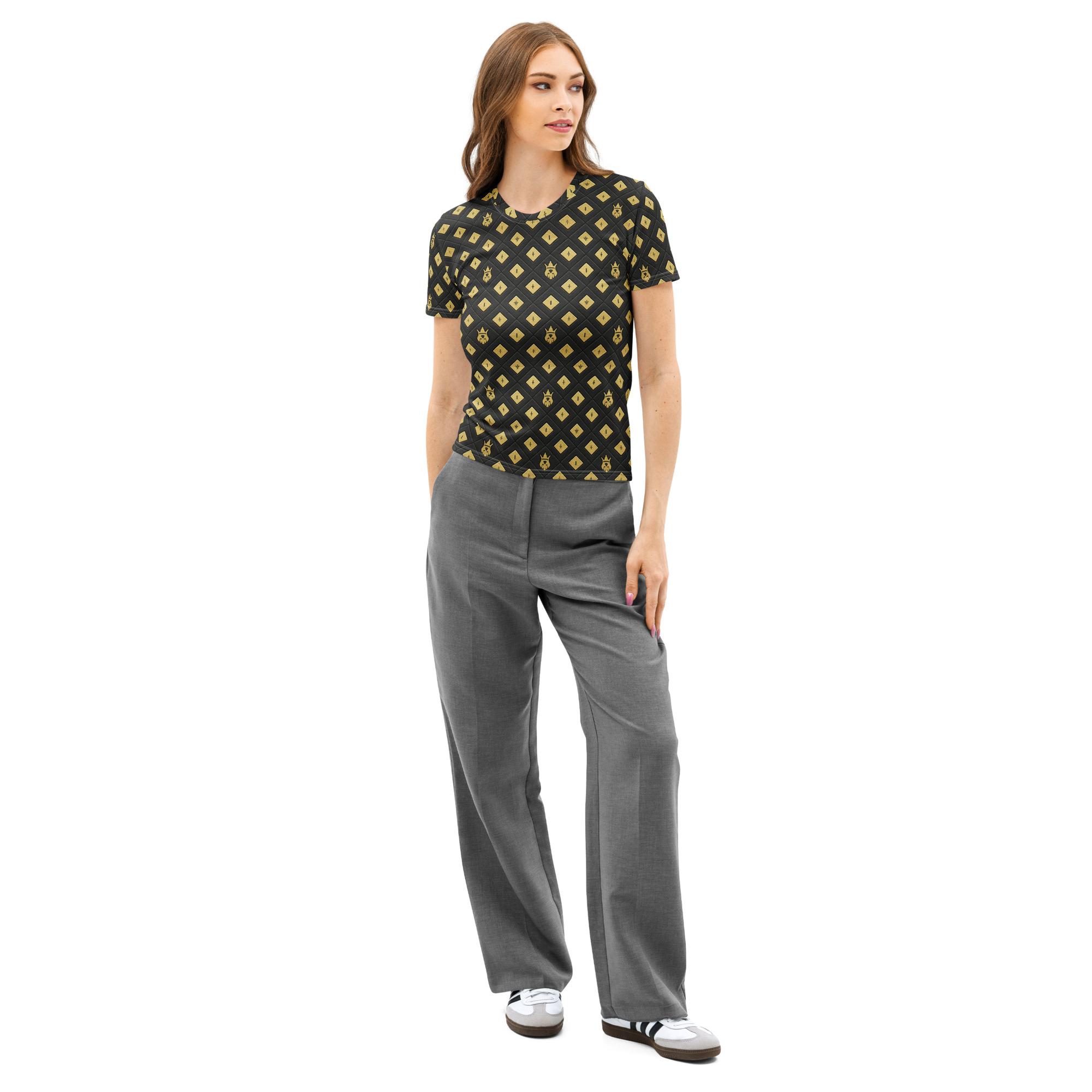 DaKahree: Crown Emblem Noir Pattern™ – Women’s cotton crew neck t-shirt - Image 2