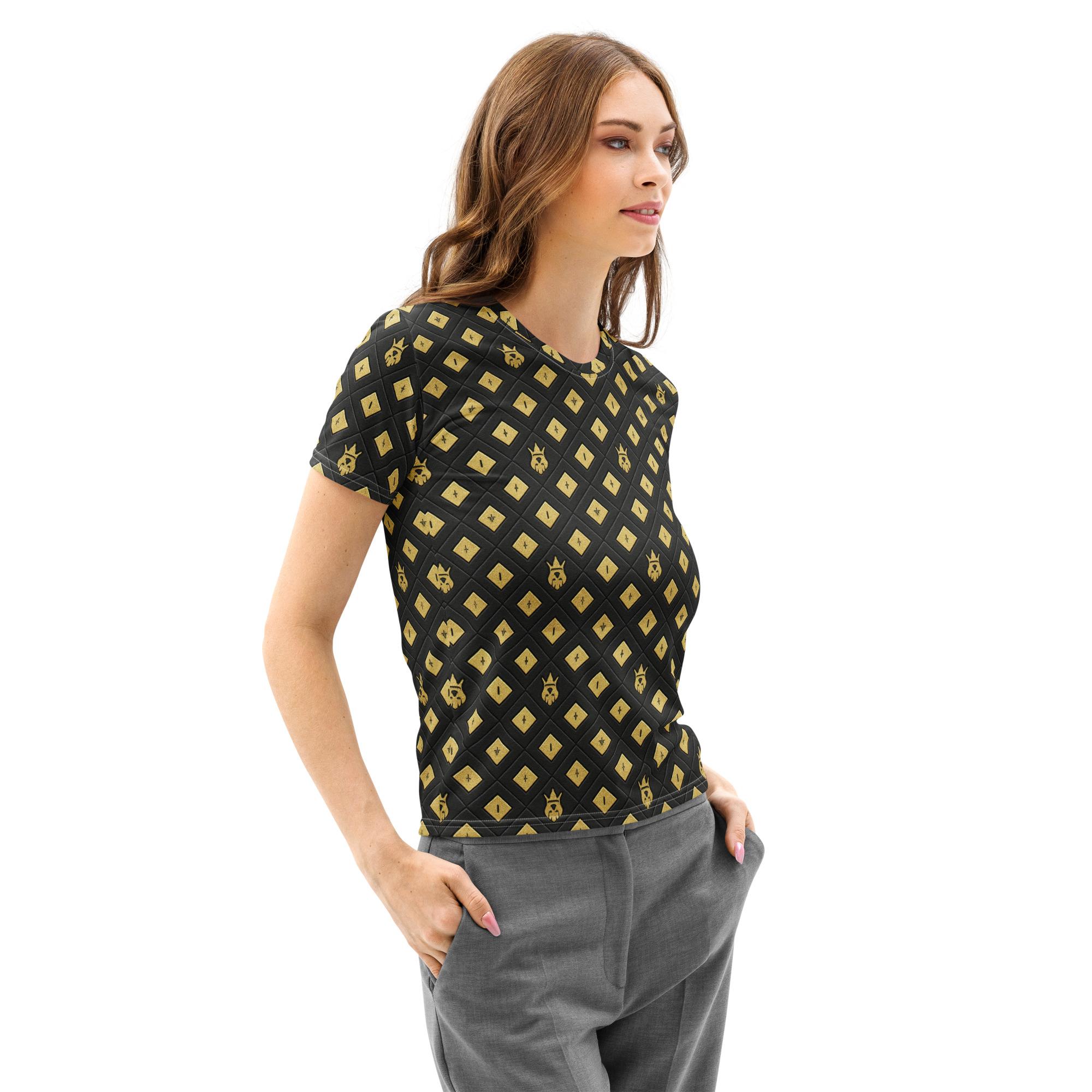 DaKahree: Crown Emblem Noir Pattern™ – Women’s cotton crew neck t-shirt - Image 3